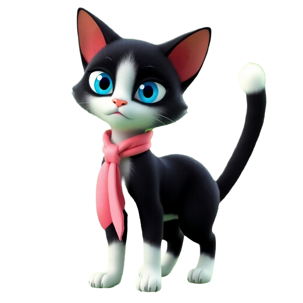 Lillith the black and white cat wearing a pink scarf from The 3 Gateros